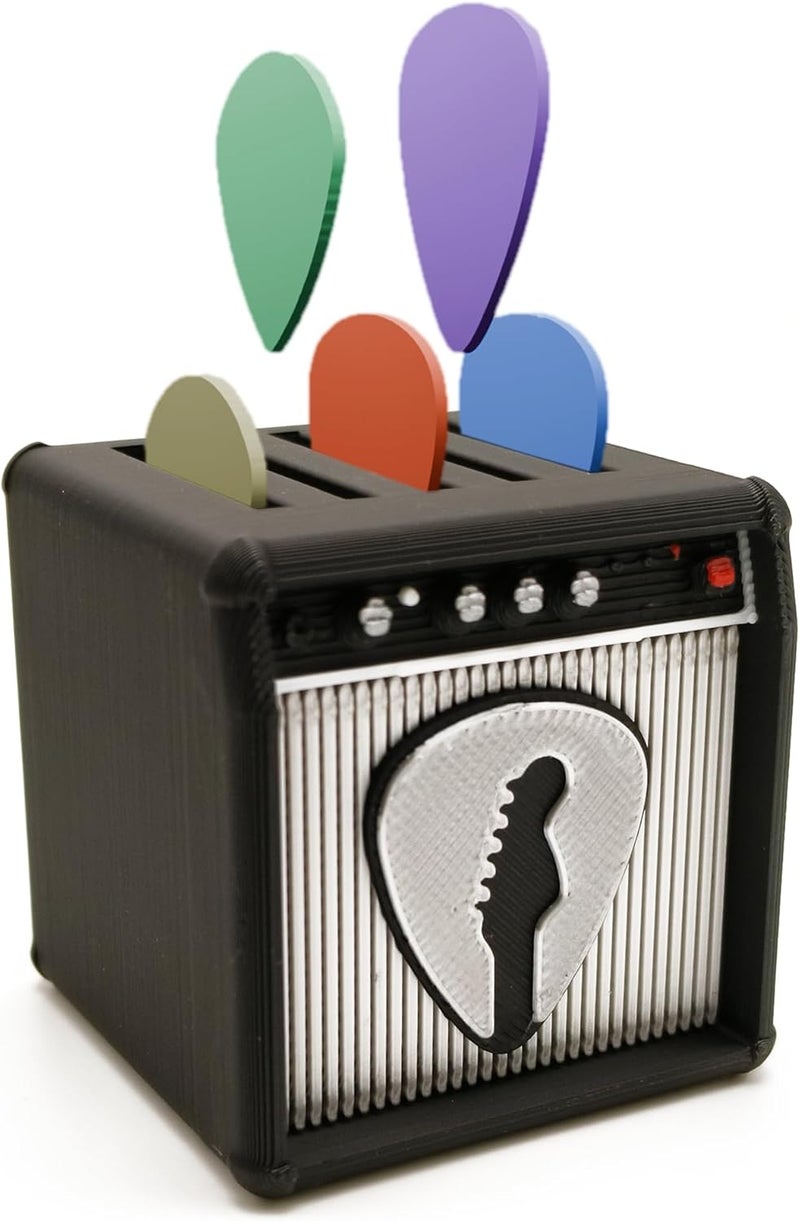 Chordwave Guitar Pick Display Holder Unique Retro Guitar Amp Model Guitar Picks Holder Pick Organizer & Display Case Gift for Music Enthusiasts and Guitar Players, Silver - Image 1